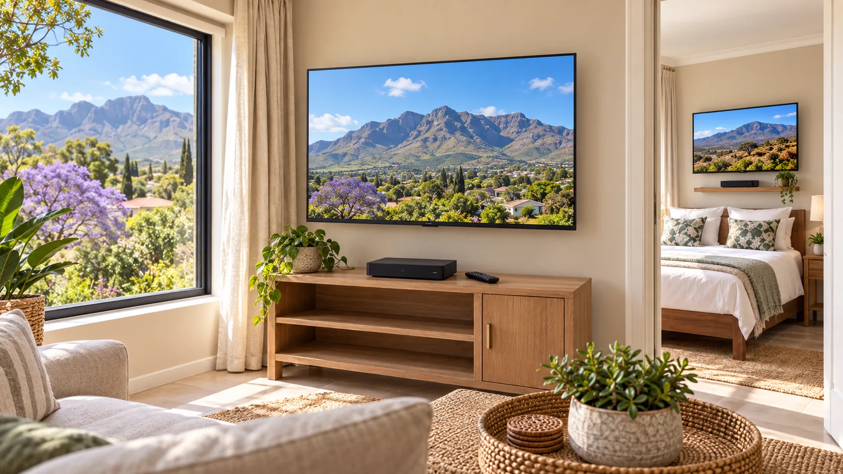 Second TV and decoder set up in a bedroom